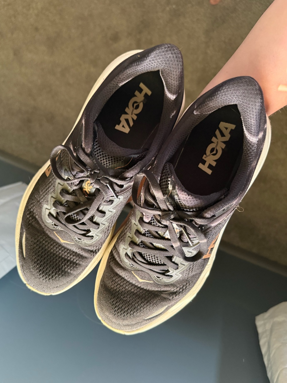 Hoka Women's Black and Cream Athletic Running Shoes